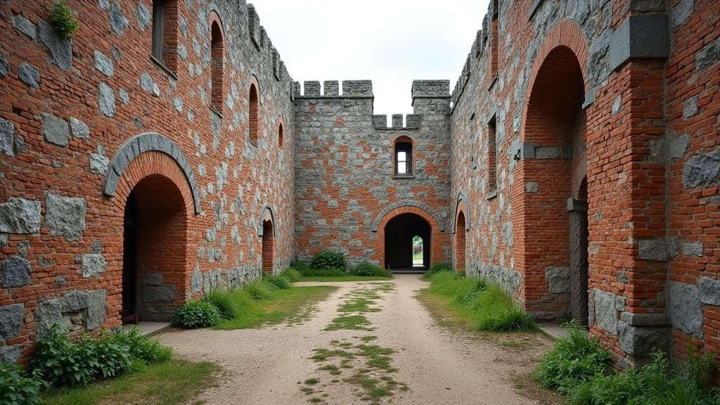 Pils iekšējā arhitektūra, torņa celtniecības detaļas un akmens drupas, viduslaiku fortifikācija